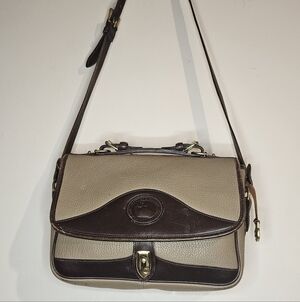 Vintage Dooney & Bourke Carrier Leather Satchel Taupe & Burnt Cedar Shoulder Bag